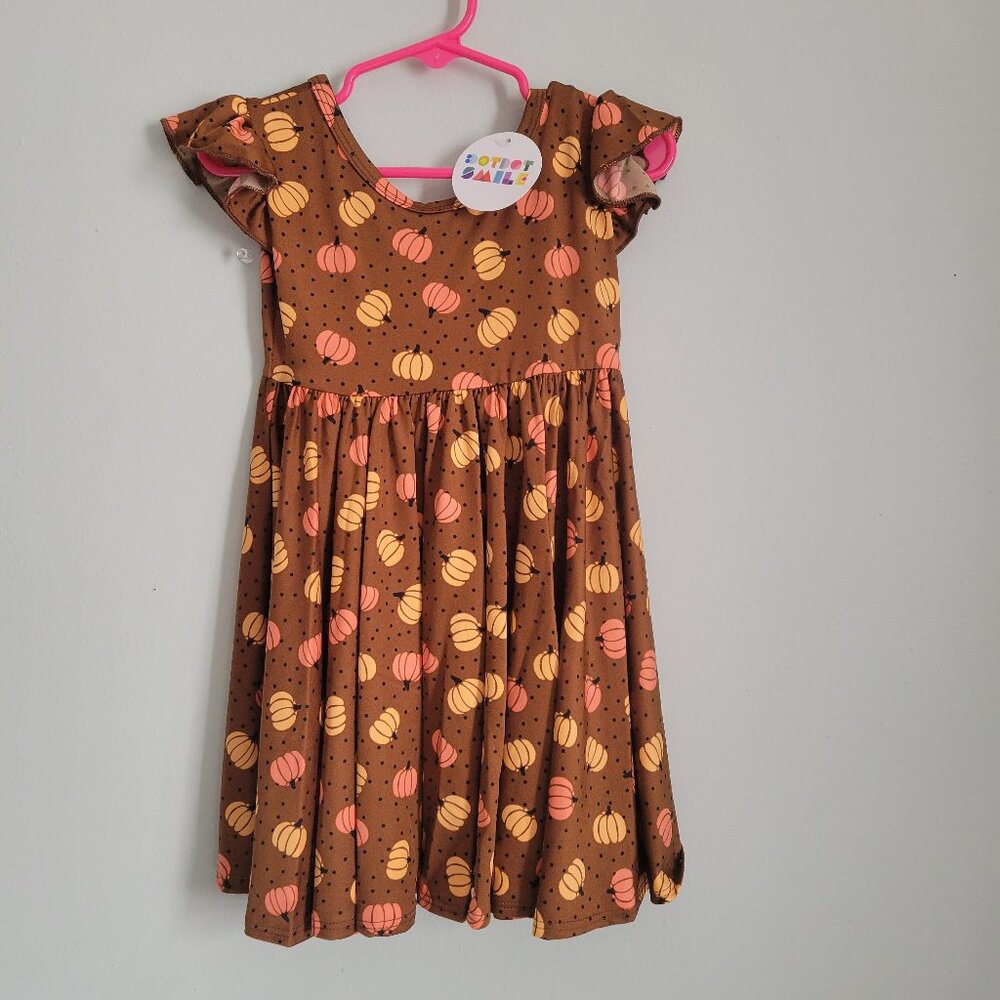 Dot Dot Smile Dress Girl's 2T Toddler Brown w/ Orange Pumpkin Empire Waist NWT